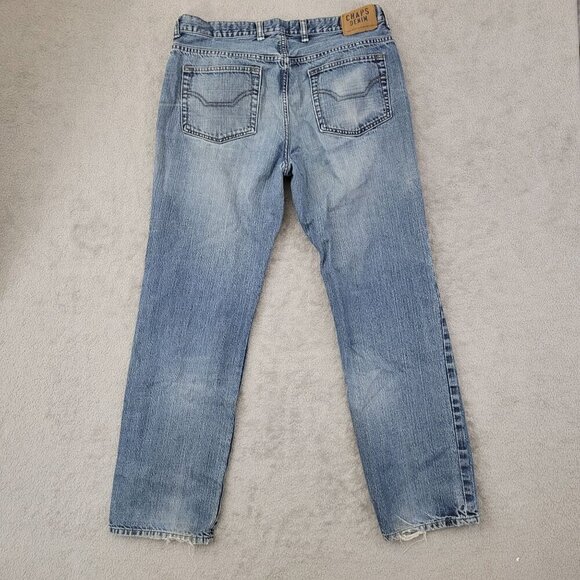 Vtg Y2k Chaps Mens Straight Fit Denim Jeans 36/32 Light Blue Frayed Hem   JCT - Picture 2 of 9